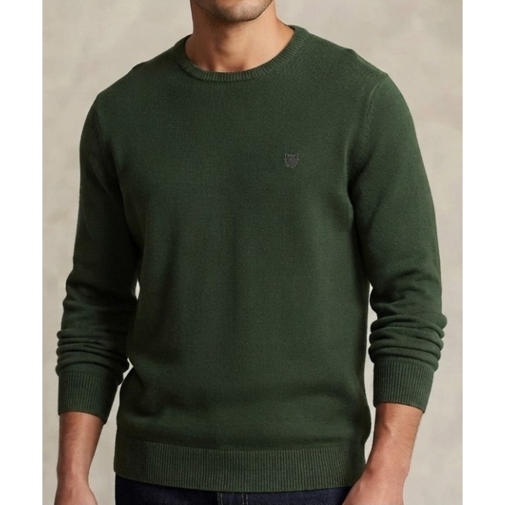 Chaps Men Preppy Academia Old Money Green Cotton Pullover Crewneck Sweater  2XL